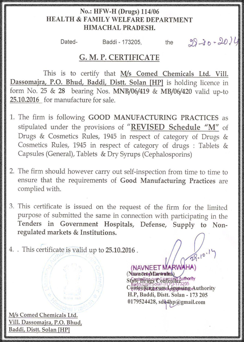 GMP Certificate Baddi